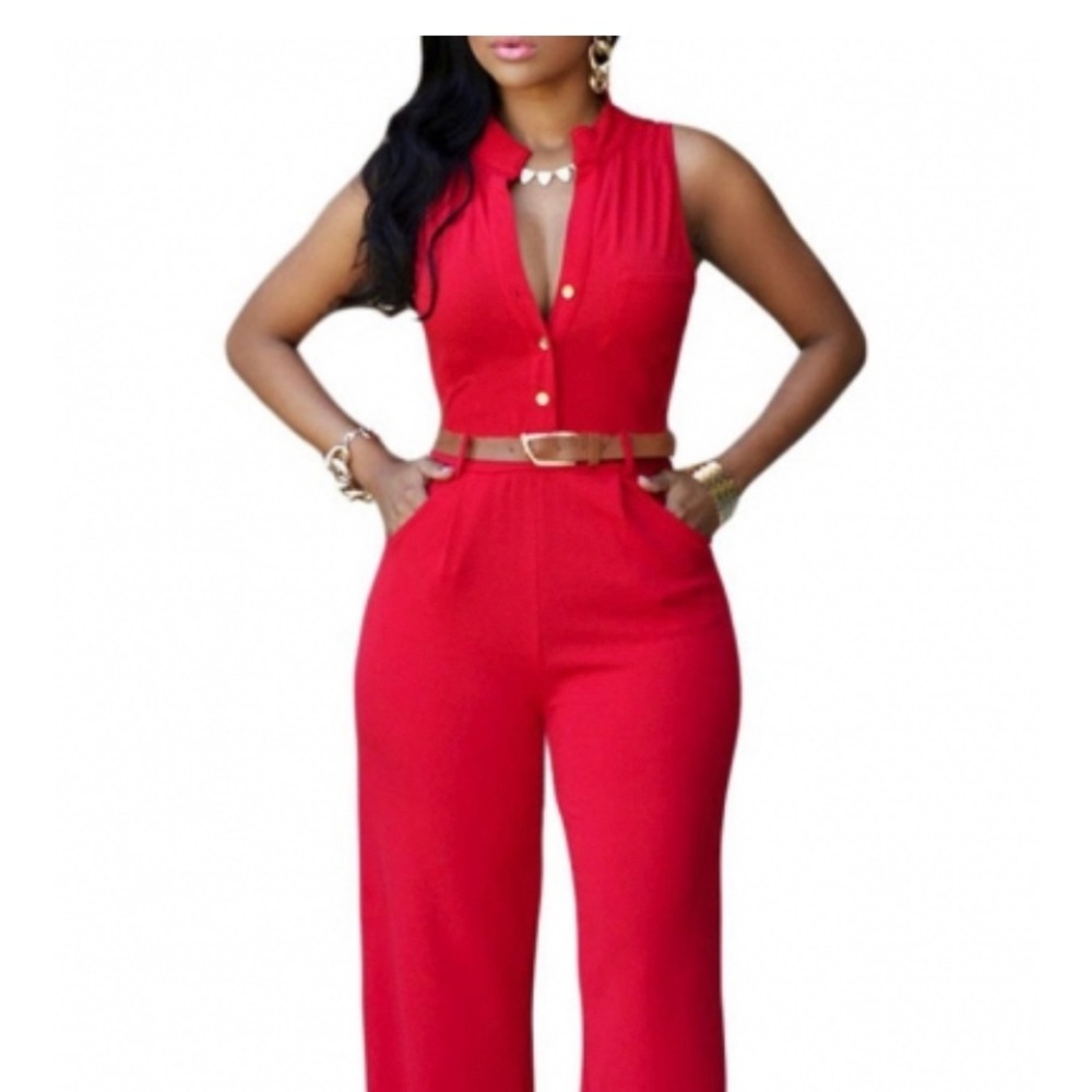 Coral sleeveless jumpsuit straight leg